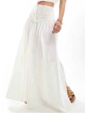 NWOT Free People Cream Lace Waist Maxi Skirt